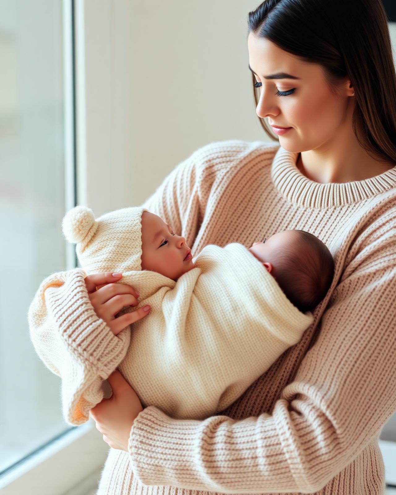 Jeune maman radieuse tenant son bébé